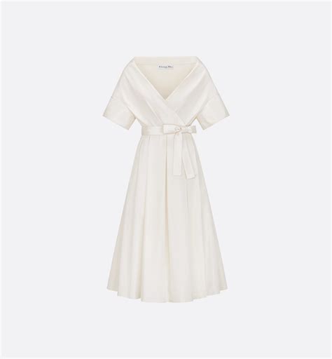 Mid-Length Belted Dress Ecru Silk Faille | DIOR