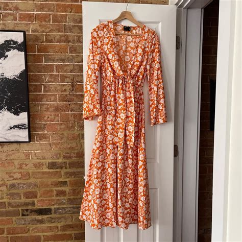 ASOS Women's Orange and White Dress | Depop