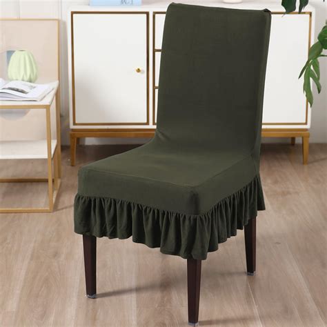 Elastic Stretchable Dining Chair Cover with Frill, Juniper Green ...