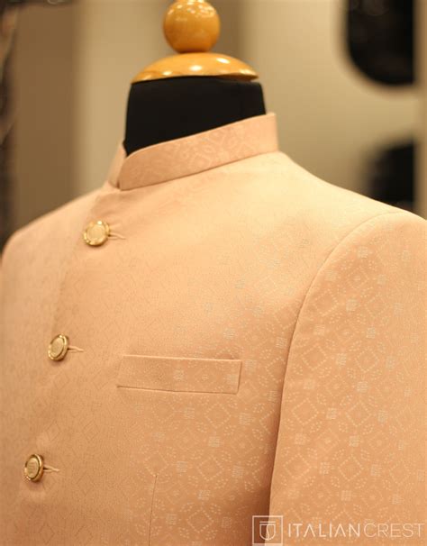 Italian Crest Men's Pink Textured Bandhgala/Jodhpuri Suit