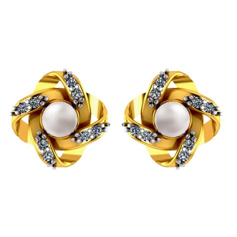 Buy 14K Floral 3D Gold Earrings with stones and pearl – P.C. Chandra ...