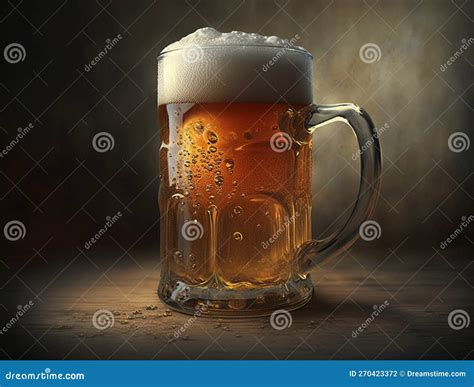 Glass Mug of Gold Beer with Froth on the Wood Table. Pint of Alcohol ...