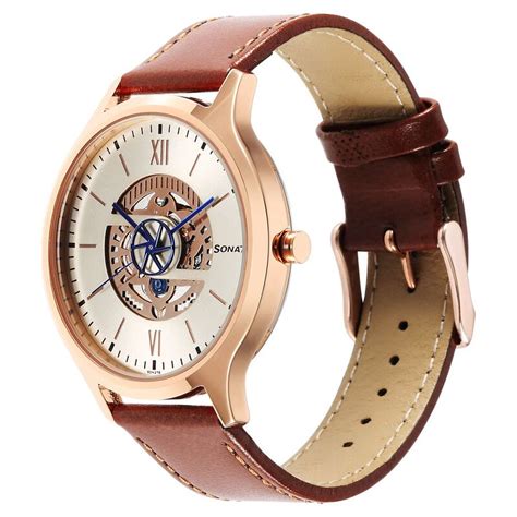 Buy Online Sonata Unveil Quartz Multifunction Rose Gold Dial Leather ...