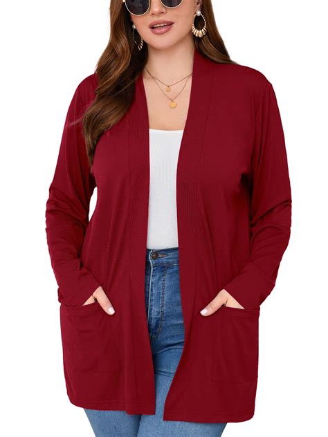 SHOWMALL Women's Plus Open Front Summer Lightweight Cardigan V Neck ...