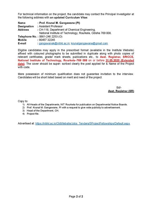 NIT Rourkela Invites Applications for the Post of JRF Under the ...