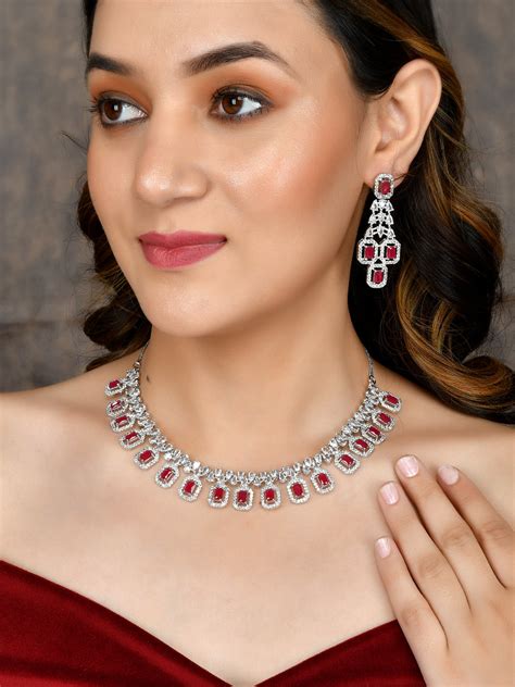 Buy American Diamond Ruby Jewellery Sets for Women Online at Silvermerc ...