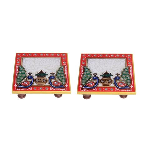 Handicrafts Paradise Kalash Design Marble Pooja Chowki (10.2 cm x 10.2 ...
