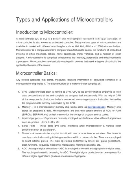 Types and Applications of Microcontrollers | PDF | Microcontroller | Microprocessor