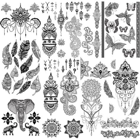 Buy Yazhiji 8 sheets Extra Large Henna Mandala Temporary Tattoo ...