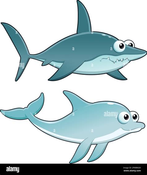 Dolphin and Shark. Funny cartoon and vector isolated characters Stock Vector Image & Art - Alamy