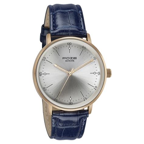 Sonata Poze Quartz Analog Silver Dial Leather Strap Watch for Men