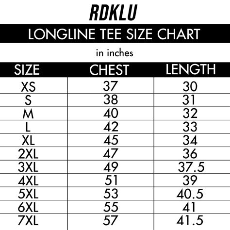 LONGLINE TEE SIZE CHART – RDKLU