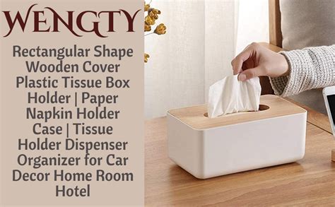 WENGTY Bamboo Cover Plastic Tissue Box Holder Tissue Paper Holder Box ...