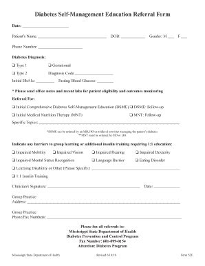 Fillable Online msdh ms Diabetes Self-Management Education Referral ...