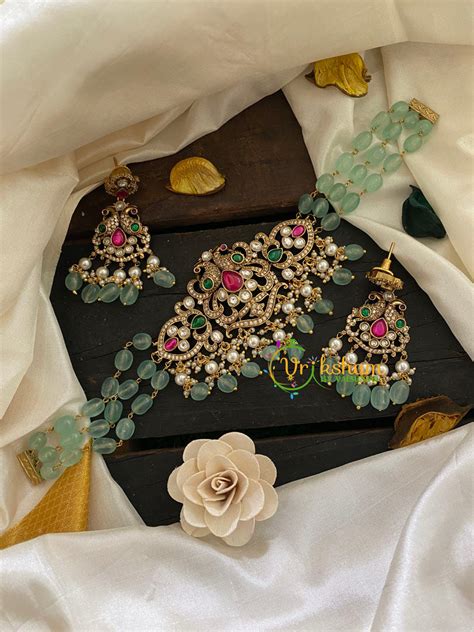 Green Victorian Diamond High Neck Choker-VV250 – vrikshamindia