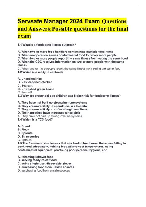 Servsafe Manager 2024 Exam Questions and Answers;Possible questions for ...