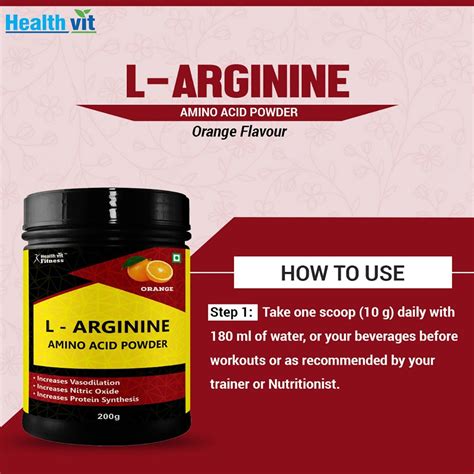 Healthvit Fitness L-Arginine Amino Acid Orange Flavour Powder, 200 gm ...