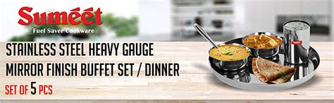 Buy Sumeet Stainless Steel Mirror Finish Buffet set / Dinner Set of 5 ...