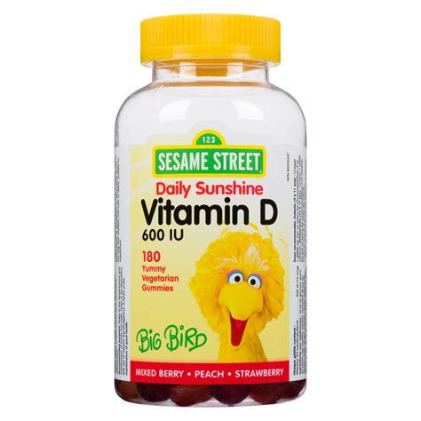 Sesame Street Vitamin D Mixed Berry Peach Strawberry 600 IU, 180 Yummy ...