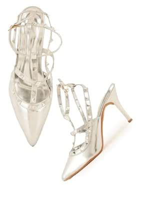 Buy Belve Paris Silver Shimmer Finish Casual Heels - Smart Contrast ...