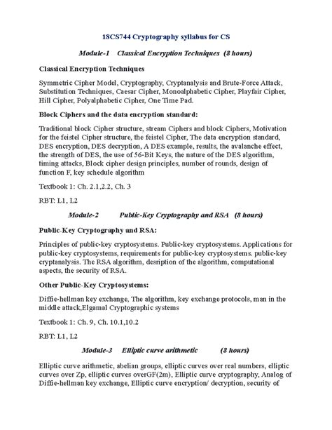 18CS744 Cryptography Course Syllabus Overview and Modules - Studocu