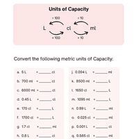Printable worksheet with Solutions: Capacity/Volume unit conversion ...