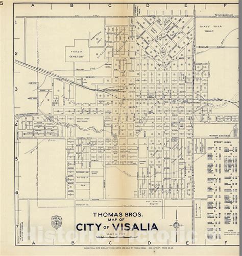 Historic Map : Thomas Bros. Map of City of Visalia, California, 1938 - – Historic Pictoric