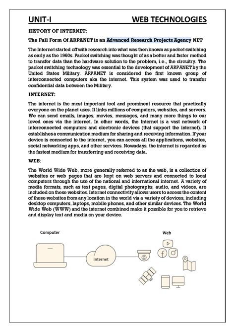 WT UNIT-1 - web - HISTORY OF INTERNET: The Full Form Of ARPANET is an ...