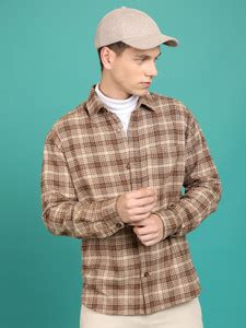 HIGHLANDER Men Checkered Casual Brown Shirt - Buy HIGHLANDER Men ...