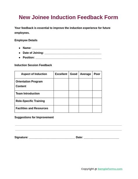 Image result for Induction Program. Feedback Form