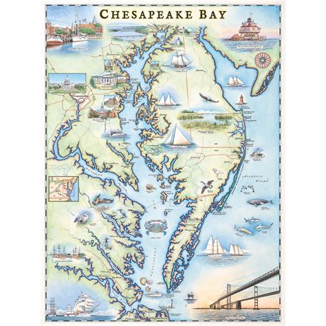 Chesapeake Bay Hand-drawn Map Poster | Authentic 18x24 -vintage-style ...