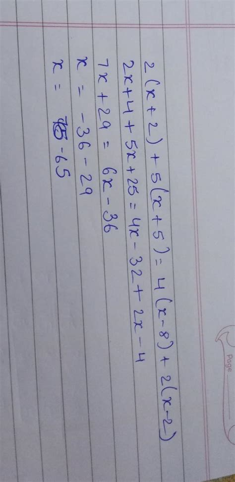 how to solve this equation 2(x+2) +5(x+5)=4(x-8)+2(x-2) - Brainly.in