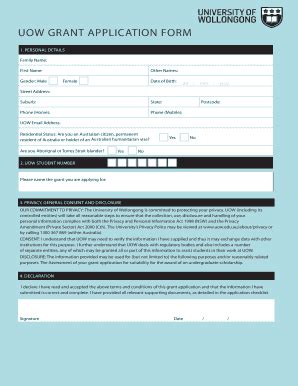 Fillable Online uow edu UOW GRANT APPLICATION FORM - University of ...
