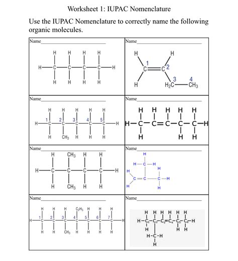 Organic Chemistry Worksheet Naming Hydrocarbons