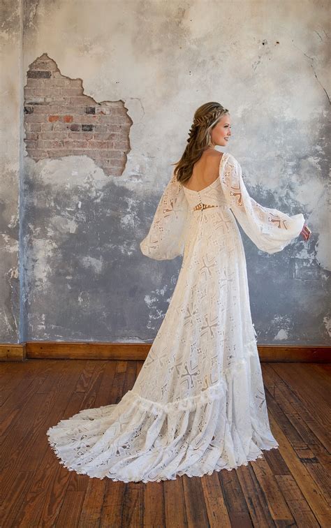Casual Two-Piece Boho Wedding Dress with Long Sleeves