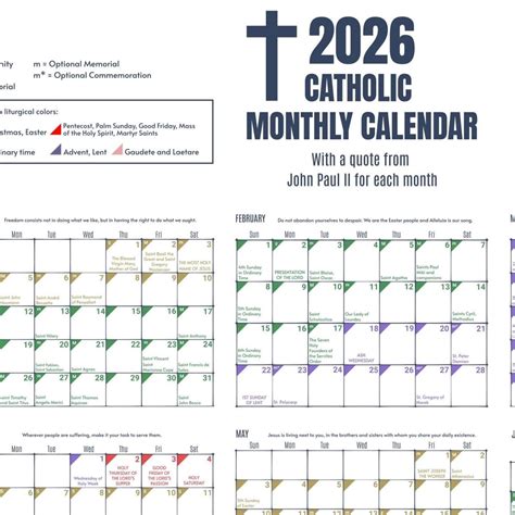 Catholic Liturgical Calendar 2026 - Free Printables