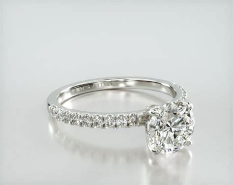 Petite U Shaped Pavé Engagement Ring Embellished With a Four Prong ...