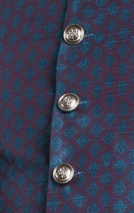 Handmade Royal Blue Leaf Pattern Brocade Silk Sherwani – Rajanyas