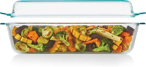 Pyrex Safe Tempered Bakeware, Deep 5.2-Qt Glass Baking Dish with 2-in-1 ...