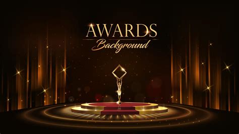 Red Maroon Golden Curtain Stage Award Background. Trophy on Round Red Carpet Luxury Background ...