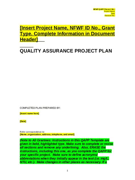 QAPP Template for Non-Lab Fieldwork Projects. QAPP Template Doc ...