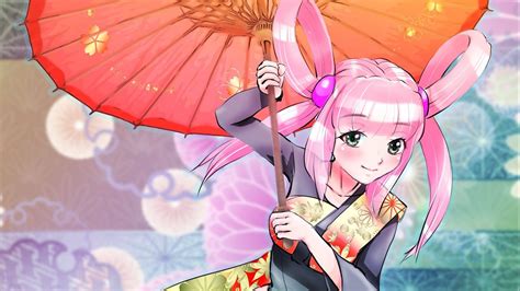 Wallpaper girl, smile, umbrella, kimono, movement, anime hd, picture, image