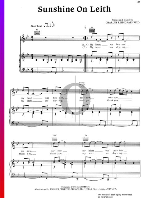 Sunshine On Leith (The Proclaimers) Piano Sheet Music - OKTAV