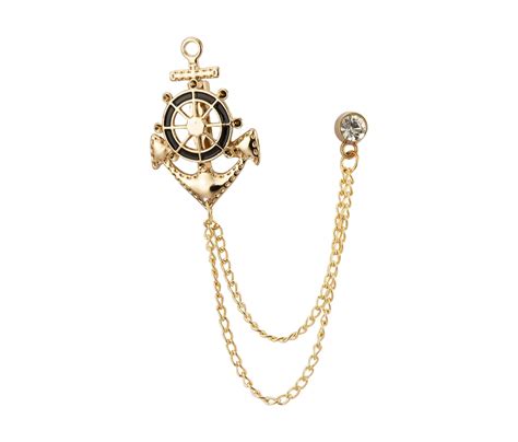 Buy Knighthood Golden Metal Anchor Rudder Ships Wheel Nautical Brooch ...