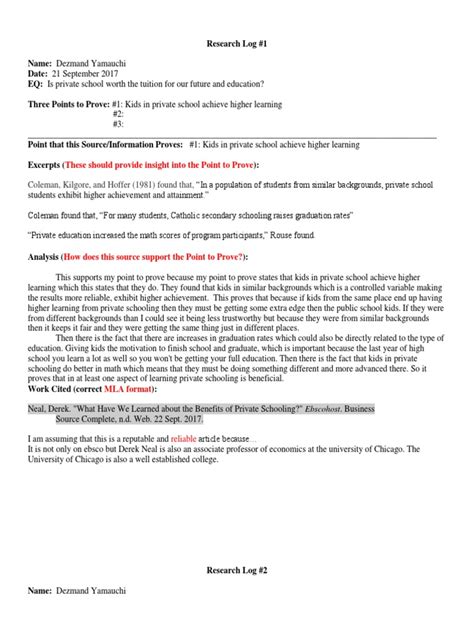 Image result for Research Log Example