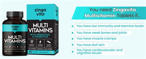 Zingavita Vegetarian Multivitamin Tablets with Probiotics & Prebiotics ...