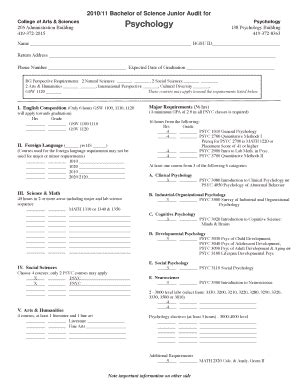 Fillable Online Bachelor of Science Psychology major checksheet ...