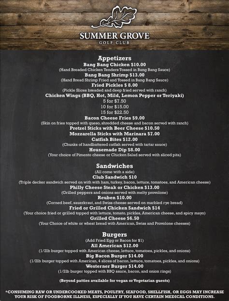 Golf Course Menus