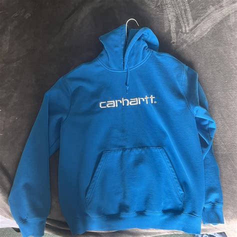 blue carhartt hoodie sweatshirt!! basically brand... - Depop
