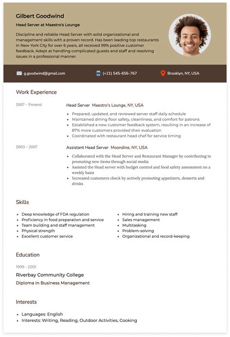 Server Resume Examples | Job Descriptions, Templates, Tips | Cake